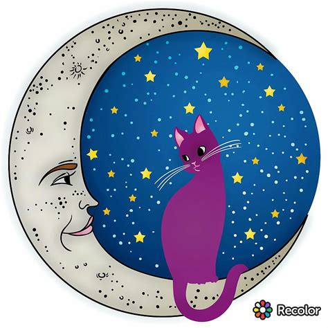 1080p Free Download Purple Moon Cat Cat Colorful Cute Moon Night