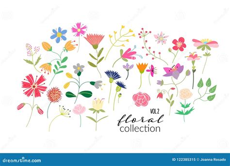 Wild Flower Meadow Illustrationvector Floral Elements Stock Vector