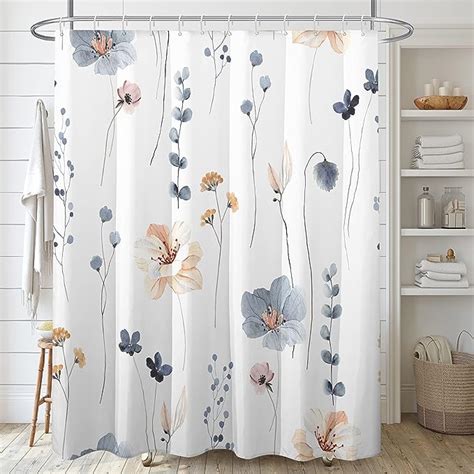 Decoreagy Watercolor Floral Shower Curtain Setsblue Beige