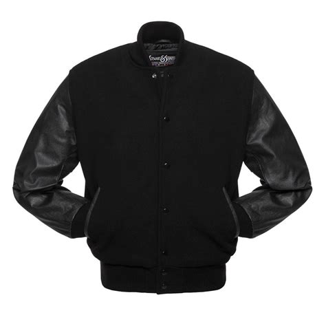 Mens Clothing Details About Black Pure Wool Varsity Letterman Bomber