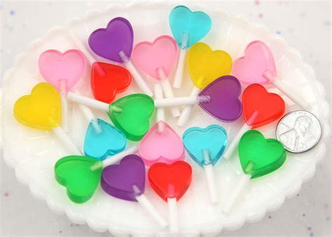 35mm Little Heart Shaped Fake Lollipop Faux Candy Acrylic Or Resin