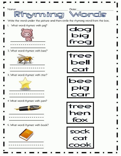 Rhyming Words Worksheet For 1st Grade Kidsworksheetfun