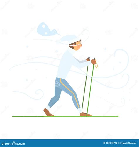 Man Skiing With Sticks Vector Illustration Stock Vector Illustration