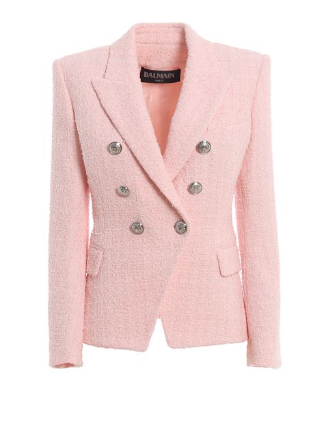 Blazers Balmain Light Pink Cotton Blend Tweed Blazer Rf07150c1384af