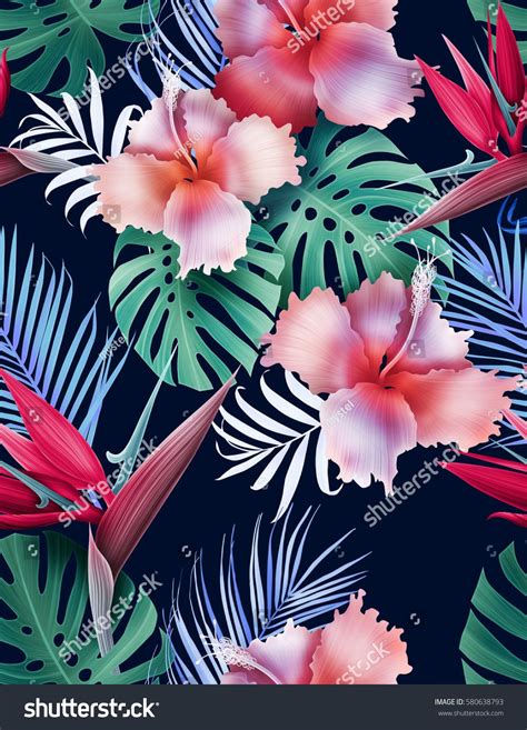 Amazing Tropical Flowers Patten Seamless Design With Gorgeus Botanical