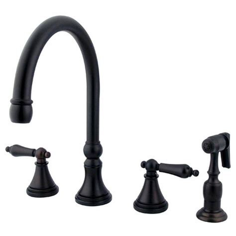 The banburycollection highlights a timeless nostalgia for traditional versatility and sets a tone that is both classical and sensible.this subtle design is elegant and with its round bell accents, reflects the sophisticated values of traditional homeowners. Kingston Brass 2-Handle Standard Kitchen Faucet with Side ...