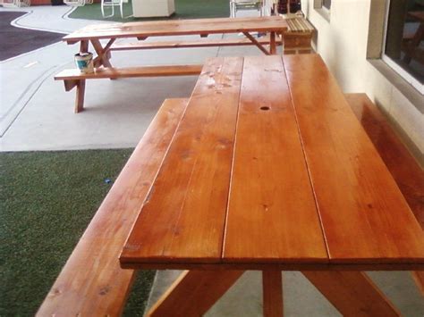 Diy outdoor dining table | affordable 10 foot table. 8 ft Doug Fir Over-sized Picnic Table w/ Benches Attached ...