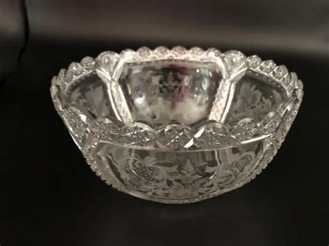 Vintage Abpcg American Brilliant Period Cut Glass Engraved Bowl Signed Libbey 120 50 Picclick