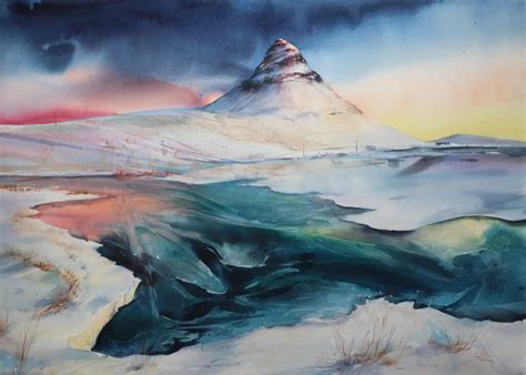 Frozen Kirkjufell Iceland By Alla Vlaskina Artfinder Watercolor
