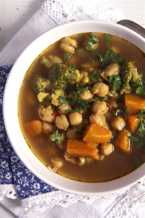 Broccoli Chickpea Soup With Sweet Potatoes And Turmeric