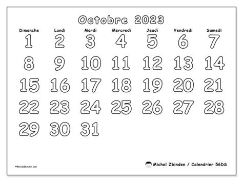Calendrier Octobre 2023 à Imprimer “54ds” Michel Zbinden Ch