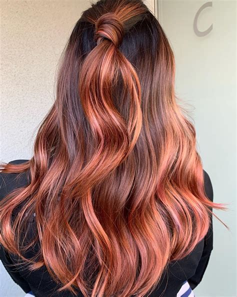 Rose Gold And Red Balayage Highlights Rose Gold Short Hair Copper Rose