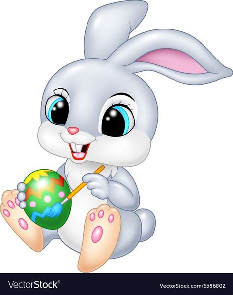 Cartoon Funny Easter Bunny Painting An Egg Vector Image Funny Easter