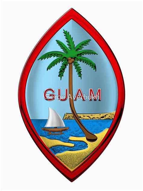 Coat Of Arms Of Guam Guam State Seal Over White Leather T Shirt For