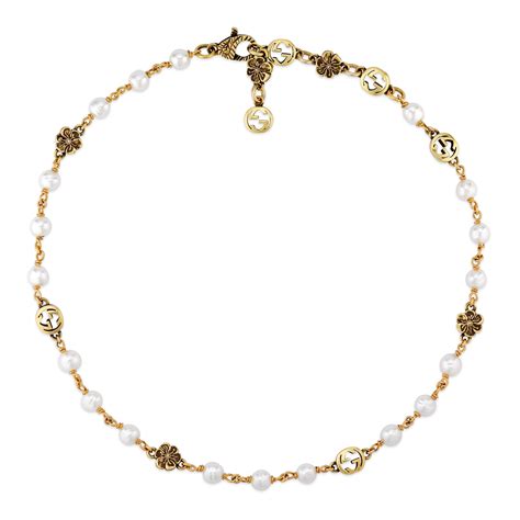 Gucci Interlocking G Flower Pearl Necklace In Undefined Modesens