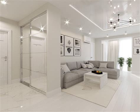 White And Grey Interior Design In The Modern Minimalist Style Grey