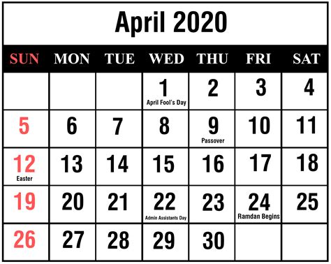 54 April 2020 Calendar Wallpapers