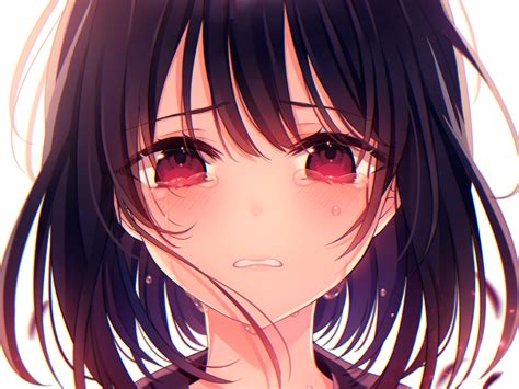 Wallpaper Original Characters Crying Red Eyes Anime Girls Short Hair 2976x2232 Ventus