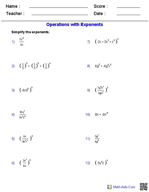 11 Best Images Of Powers And Exponents Worksheet Math Product Of A