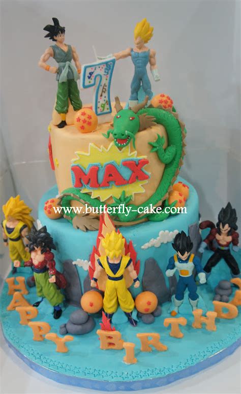 Happy birthday cake topper together with a confetti balloon and charming mini paper fans will make beautiful decorations for your birthday celebration. Butterfly Cake: Dragon Ball Cake for Max