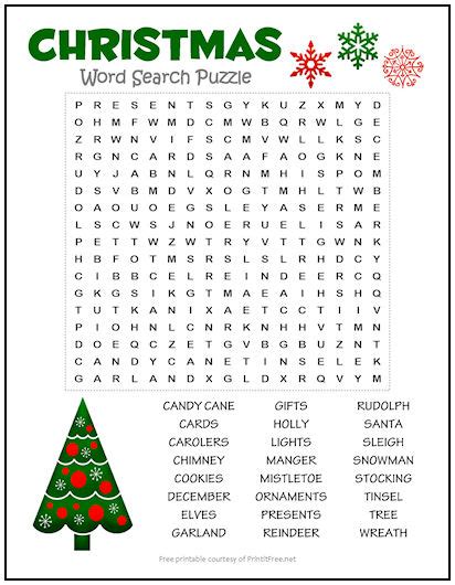 Christmas Word Search Puzzle Print It Free