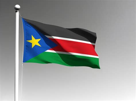 bandera nacional de sudán del sur ondeando sobre fondo gris foto premium
