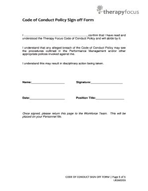 Code Of Conduct Sign Off Form Fill And Sign Printable Template Online