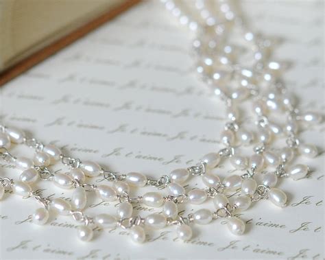 Freshwater Three Strand Rice Pearl Necklace By Victoria Jill