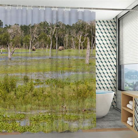Landscape Custom Shower Curtain Wetland Landscape Grass In