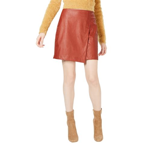 Bar Iii Womens Faux Leather Mini Wrap Skirt Brown X Small