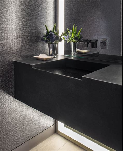 Sleek Minimalist Bathroom With Textured Metallic Charcoal Gray