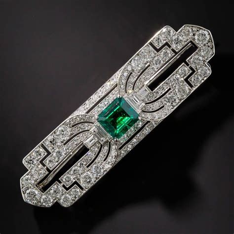 Art Deco Fine Gem Emerald Diamond Platinum Brooch | 1stdibs.com | Art ...