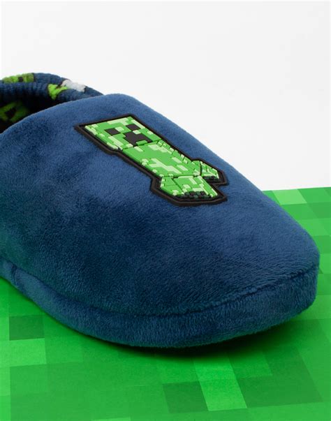 Minecraft Slippers Boys Kids Blue Creeper Vs Zombie House Shoes Ebay