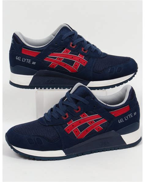 They got the sock tongue that wraps around and they're extremely comortable. Asics Gel Lyte III Trainers Navy/Red,3,shoes,runners,sneakers