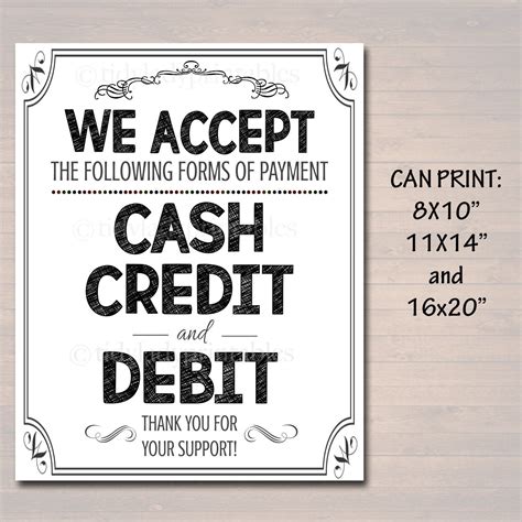 Printable Credit Card Sign Fundraising Booth Bake Sale Cookie Booth