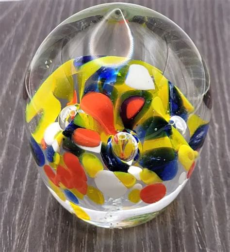 Vintage Isco Japan Hand Blown Art Glass Paperweight Orb Shape