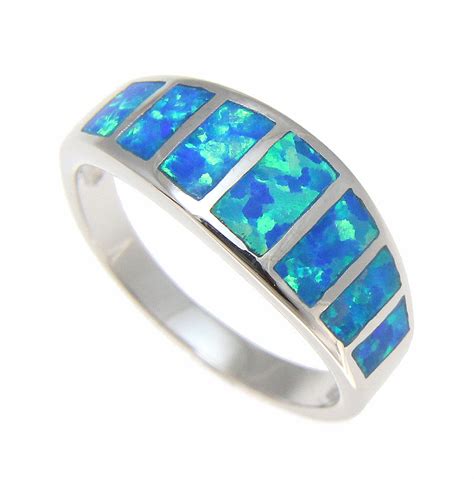 925 Sterling Silver Rhodium Women Men Blue Opal Ring Size 5 10 Arthur