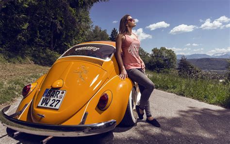 Girl With Volkswagen Beetle Wallpaper For 1920x1200