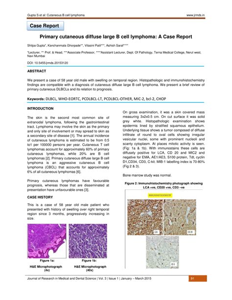 Pdf Primary Cutaneous Diffuse Large B Cell Lymphoma A Case Report