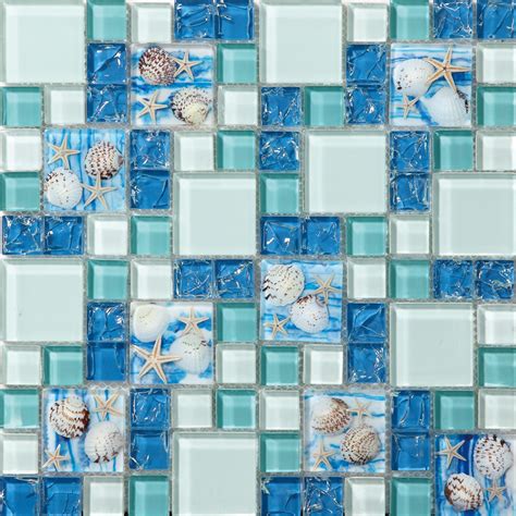 Sea Blue Glass Shell Resin Chips Beach Style Green Aqua Crackle Wall