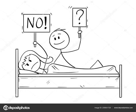 Cartoon Of Couple In Bed Man Wants Sexual Intercourse Woman Is Rejecting Stock Vector By