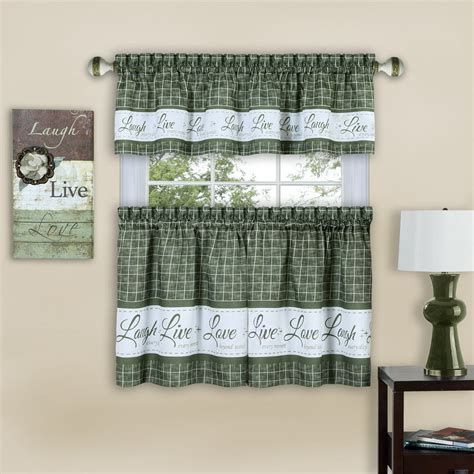 Gingham Check Live~laugh~love Complete 3 Pc Kitchen Curtain Tier