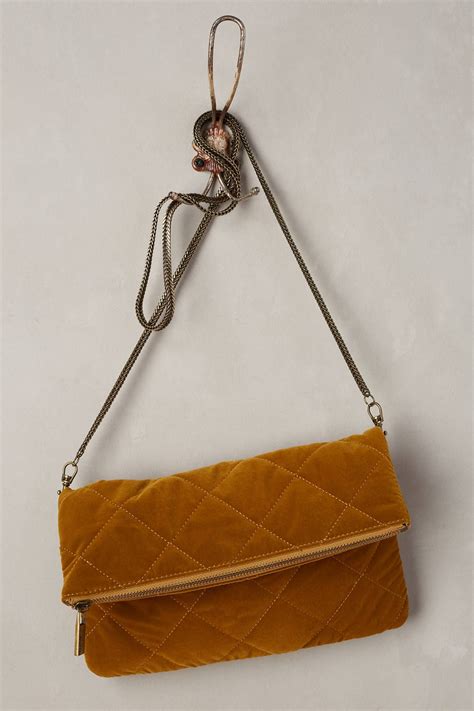 At Anthropologie Downtown Quilted Velvet Clutch Yellow Velvet Clutch