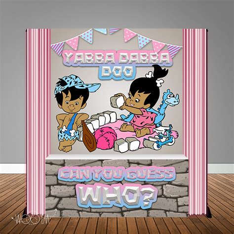 Pebbles And Bam Bam Gender Reveal 6x6 Table Banner Backdrop With 6ft Tab