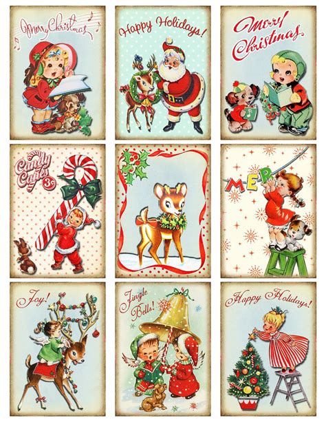 9 Christmas Kids Vintage Retro Hang Tags Scrapbooking Paper Crafts 122