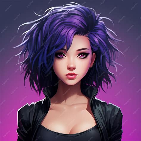 Premium Ai Image An Illustration Of A Girl With Purple Hair And Blue Eyes In Front Of A Full Moon