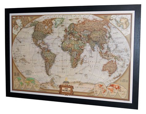 Framed World Map Nat Geo Executive 39 X 27 Black Wood Frame