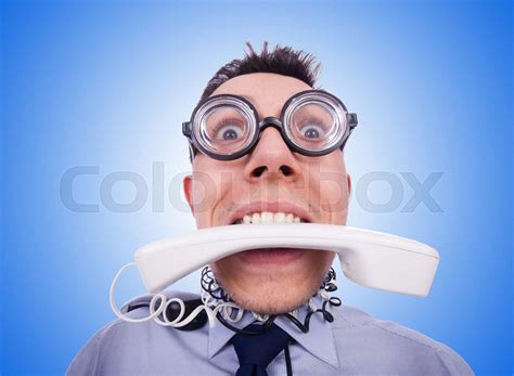 Crazy Man With Phone On White Stock Image Colourbox