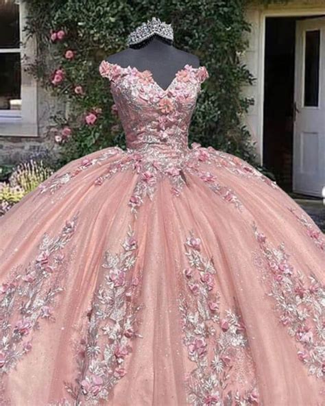 Light Pink Off Shoulder Quinceanera Dresses With 3d Flowers