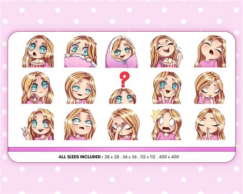 twitch emotes kawaii alice sunny blonde hair aqua eyes anime chibi emote package for